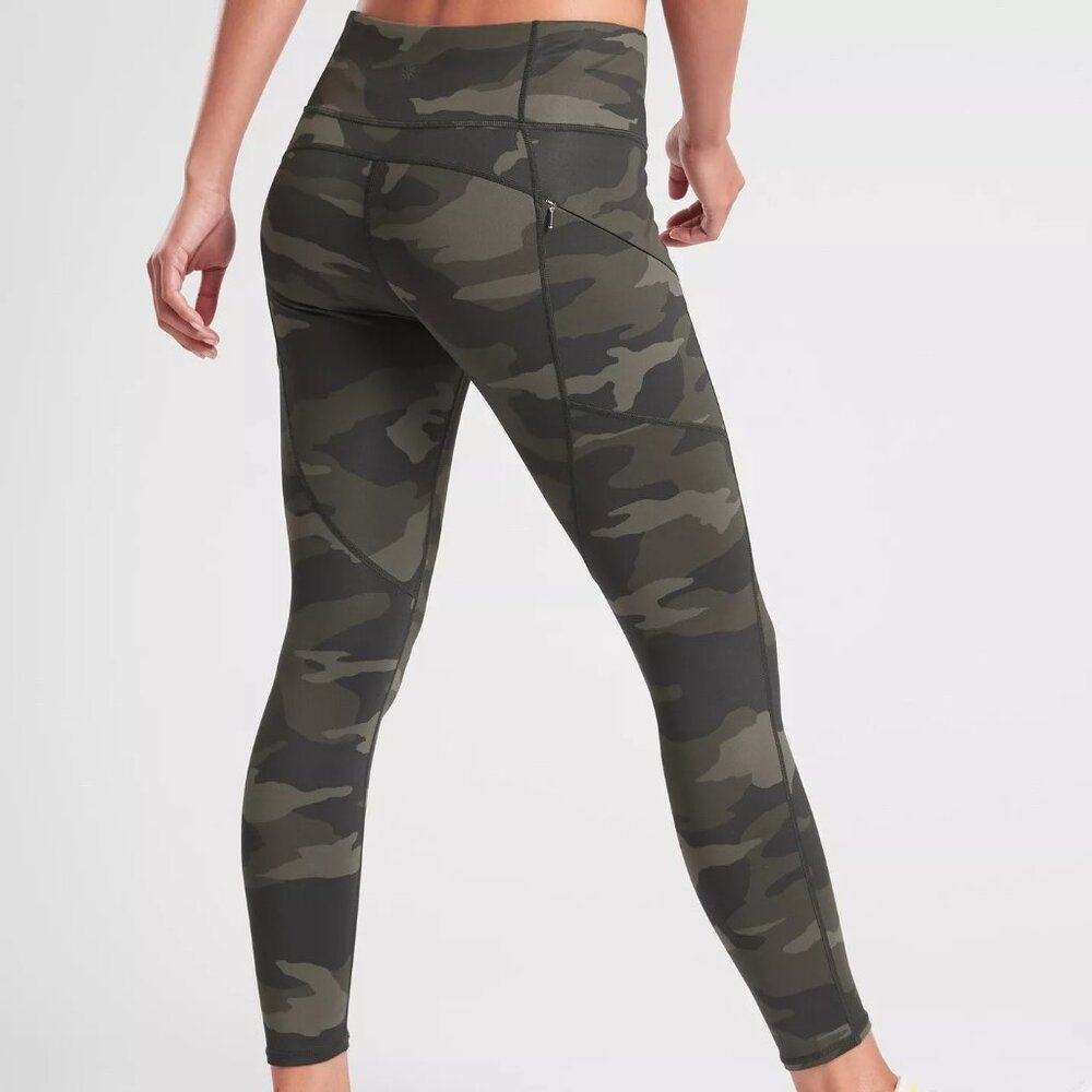 Athleta Camo Contender 7/8 Tight, in Olive Green EUC